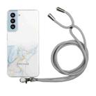 For Samsung Galaxy S22+ 5G Hollow Marble Pattern TPU Shockproof Phone Case with Neck Strap Rope(Grey) - 1