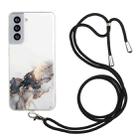 For Samsung Galaxy S22+ 5G Hollow Marble Pattern TPU Shockproof Phone Case with Neck Strap Rope(Black) - 1