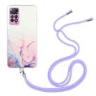 For Xiaomi Redmi Note 11 Global Hollow Marble Pattern TPU Shockproof Phone Case with Neck Strap Rope(Pink) - 1