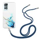 For Xiaomi Redmi Note 11 Global Hollow Marble Pattern TPU Shockproof Phone Case with Neck Strap Rope(Blue) - 1