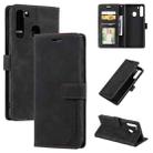 For Samsung Galaxy A21 Skin Feel Anti-theft Brush Horizontal Flip Leather Phone Case(Black) - 1