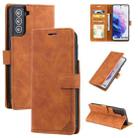 For Samsung Galaxy S21+ 5G Skin Feel Anti-theft Brush Horizontal Flip Leather Phone Case(Brown) - 1
