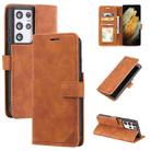 For Samsung Galaxy S21 Ultra 5G Skin Feel Anti-theft Brush Horizontal Flip Leather Phone Case(Brown) - 1