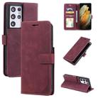 For Samsung Galaxy S21 Ultra 5G Skin Feel Anti-theft Brush Horizontal Flip Leather Phone Case(Red) - 1