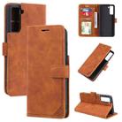 For Samsung Galaxy S21 5G Skin Feel Anti-theft Brush Horizontal Flip Leather Phone Case(Brown) - 1