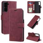 For Samsung Galaxy S21 5G Skin Feel Anti-theft Brush Horizontal Flip Leather Phone Case(Red) - 1