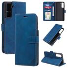 For Samsung Galaxy S21 5G Skin Feel Anti-theft Brush Horizontal Flip Leather Phone Case(Blue) - 1
