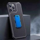 Carbon Fiber Texture Phone Case with Holder For iPhone 13 Pro Max(Black+Blue) - 1