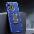 For iPhone 13 Pro Max Carbon Fiber Texture Phone Case with Holder (Blue+Black) - 1