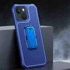 For iPhone 13 Carbon Fiber Texture Phone Case with Holder(Blue) - 1