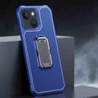 For iPhone 13 Carbon Fiber Texture Phone Case with Holder(Blue+Black) - 1
