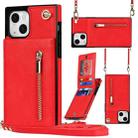 For iPhone 13 mini Cross-body Zipper Square Phone Case with Holder (Red) - 1