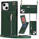 For iPhone 13 mini Cross-body Zipper Square Phone Case with Holder (Green) - 1