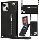 For iPhone 13 Cross-body Zipper Square Phone Case with Holder(Black) - 1