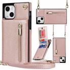 For iPhone 13 Cross-body Zipper Square Phone Case with Holder(Rose Gold) - 1