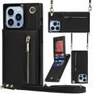 For iPhone 13 Pro Cross-body Zipper Square Phone Case with Holder (Black) - 1