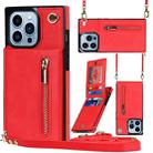 For iPhone 13 Pro Cross-body Zipper Square Phone Case with Holder (Red) - 1