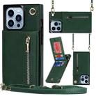 For iPhone 13 Pro Cross-body Zipper Square Phone Case with Holder (Green) - 1