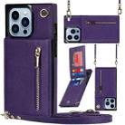 For iPhone 13 Pro Cross-body Zipper Square Phone Case with Holder (Purple) - 1