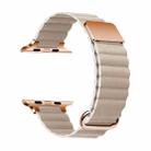 Magnetic Leather Strap Watch Band For Apple Watch Series 9&8&7 41mm / SE 3&SE 2&6&SE&5&4 40mm / 3&2&1 38mm(Rose Gold Buckle Khaki) - 1