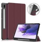 For Samsung Galaxy Tab S7 FE 12.4 Solid Color TPU Horizontal Flip Tablet Leather Case with 3-Fold Holder & Sleep / Wake-up Function(Wine Red) - 1
