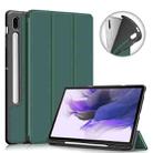 For Samsung Galaxy Tab S7 FE 12.4 Solid Color TPU Horizontal Flip Tablet Leather Case with 3-Fold Holder & Sleep / Wake-up Function(Dark Green) - 1
