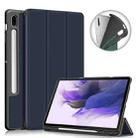 For Samsung Galaxy Tab S7 FE 12.4 Solid Color TPU Horizontal Flip Tablet Leather Case with 3-Fold Holder & Sleep / Wake-up Function(Dark Blue) - 1