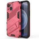 For iPhone 13 mini Punk Armor 2 in 1 PC + TPU Phone Case with Invisible Holder (Light Red) - 1