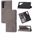 For Samsung Galaxy S22 Ultra 5G Embossed Happy Cat Pattern Leather Phone Case(Grey) - 1