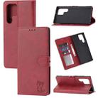 For Samsung Galaxy S22 Ultra 5G Embossed Happy Cat Pattern Leather Phone Case(Red) - 1