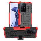 For Xiaomi Mi 11T Tire Texture TPU + PC Phone Case with Holder(Red) - 1
