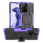 For Xiaomi Mi 11T Tire Texture TPU + PC Phone Case with Holder(Purple) - 1