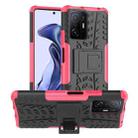 For Xiaomi Mi 11T Tire Texture TPU + PC Phone Case with Holder(Pink) - 1