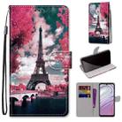 For Motorola Moto G10/G20/G30 Coloured Drawing Cross Texture Horizontal Flip Leather Phone Case with Holder & Card Slots & Wallet & Lanyard(Pink Flower Tower Bridge) - 1