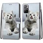 For Xiaomi Redmi Note 11 Coloured Drawing Cross Texture Horizontal Flip Leather Phone Case with Holder & Card Slots & Wallet & Lanyard(Small Grey Cat) - 2