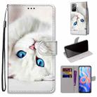 For Xiaomi Redmi Note 11 Coloured Drawing Cross Texture Horizontal Flip Leather Phone Case with Holder & Card Slots & Wallet & Lanyard(White Kitten) - 1