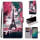 For Nokia C01 Plus Coloured Drawing Cross Texture Horizontal Flip Leather Phone Case with Holder & Card Slots & Wallet & Lanyard(Pink Flower Tower Bridge) - 1