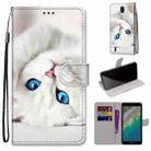 For Nokia C01 Plus Coloured Drawing Cross Texture Horizontal Flip Leather Phone Case with Holder & Card Slots & Wallet & Lanyard(White Kitten) - 1