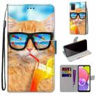 For Samsung Galaxy A03s 166mm Version Coloured Drawing Cross Texture Horizontal Flip Leather Phone Case with Holder & Card Slots & Wallet & Lanyard(Cat Drinking Soda) - 1