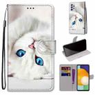 For Samsung Galaxy A33 5G Coloured Drawing Cross Texture Horizontal Flip Leather Phone Case with Holder & Card Slots & Wallet & Lanyard(White Kitten) - 1