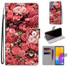 For Samsung Galaxy M52 5G Coloured Drawing Cross Texture Horizontal Flip Leather Phone Case with Holder & Card Slots & Wallet & Lanyard(Pink Rose Garden) - 1