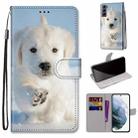 For Samsung Galaxy S22 5G Coloured Drawing Cross Texture Horizontal Flip Leather Phone Case with Holder & Card Slots & Wallet & Lanyard(Snow Puppy) - 1