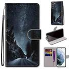 For Samsung Galaxy S22 5G Coloured Drawing Cross Texture Horizontal Flip Leather Phone Case with Holder & Card Slots & Wallet & Lanyard(Mountain Road Starry Sky) - 1