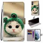 For Samsung Galaxy S22 5G Coloured Drawing Cross Texture Horizontal Flip Leather Phone Case with Holder & Card Slots & Wallet & Lanyard(Frog Kitten) - 1