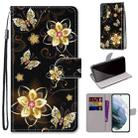 For Samsung Galaxy S22+ 5G Coloured Drawing Cross Texture Horizontal Flip Leather Phone Case with Holder & Card Slots & Wallet & Lanyard(Gold Diamond Butterfly) - 1