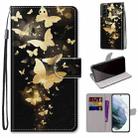 For Samsung Galaxy S22+ 5G Coloured Drawing Cross Texture Horizontal Flip Leather Phone Case with Holder & Card Slots & Wallet & Lanyard(Golden Butterfly Group) - 1