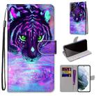 For Samsung Galaxy S22+ 5G Coloured Drawing Cross Texture Horizontal Flip Leather Phone Case with Holder & Card Slots & Wallet & Lanyard(Tiger Drinking Water) - 1