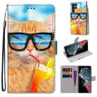 For Samsung Galaxy S22 Ultra 5G Coloured Drawing Cross Texture Horizontal Flip Leather Phone Case with Holder & Card Slots & Wallet & Lanyard(Cat Drinking Soda) - 1