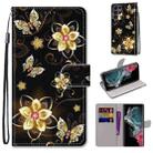 For Samsung Galaxy S22 Ultra 5G Coloured Drawing Cross Texture Horizontal Flip Leather Phone Case with Holder & Card Slots & Wallet & Lanyard(Gold Diamond Butterfly) - 1