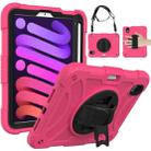 For iPad mini 6 Shockproof PC + Silicone Combination Tablet Case with Holder & Hand Strap & Shoulder Strap(Rose Red) - 1